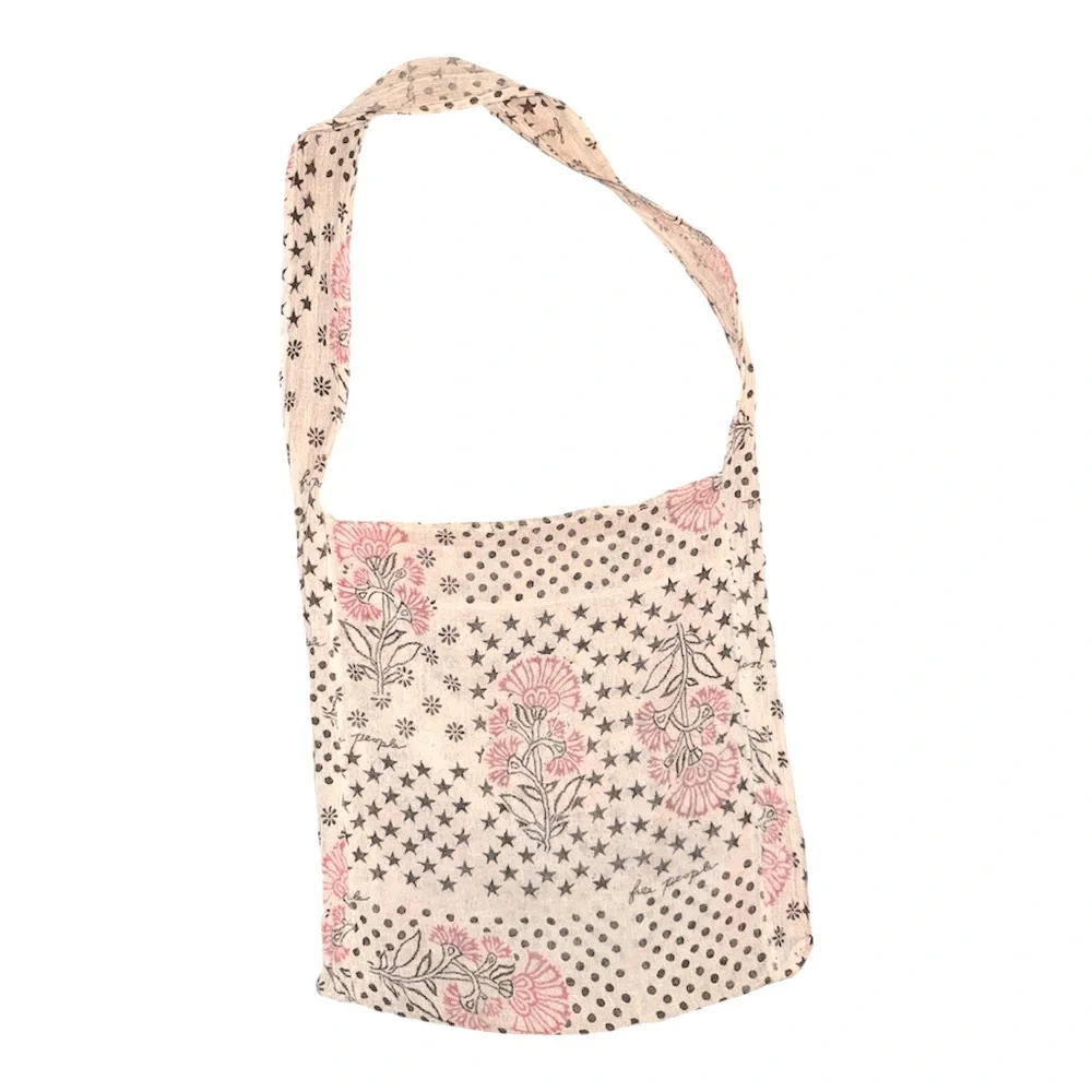Free People Floral Colorblock Print Gauze Satchel Linen Reusable Bag‎